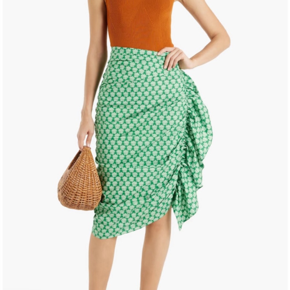 RHODE Green Printed Midi Wrap Skirt